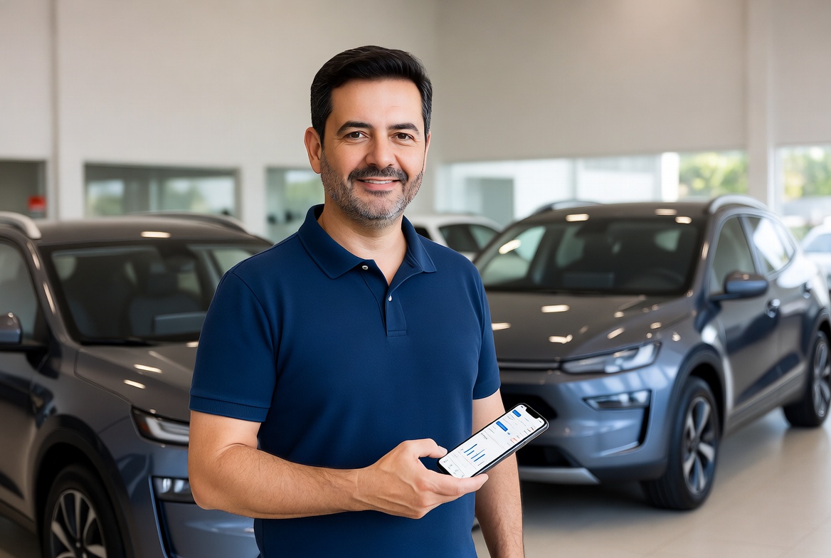Dono de loja com BlockSales no celular